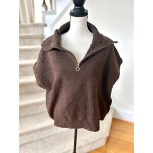 NWT NY&C Brown Knit Johnny Collar Zip Short Sleeve Sweater